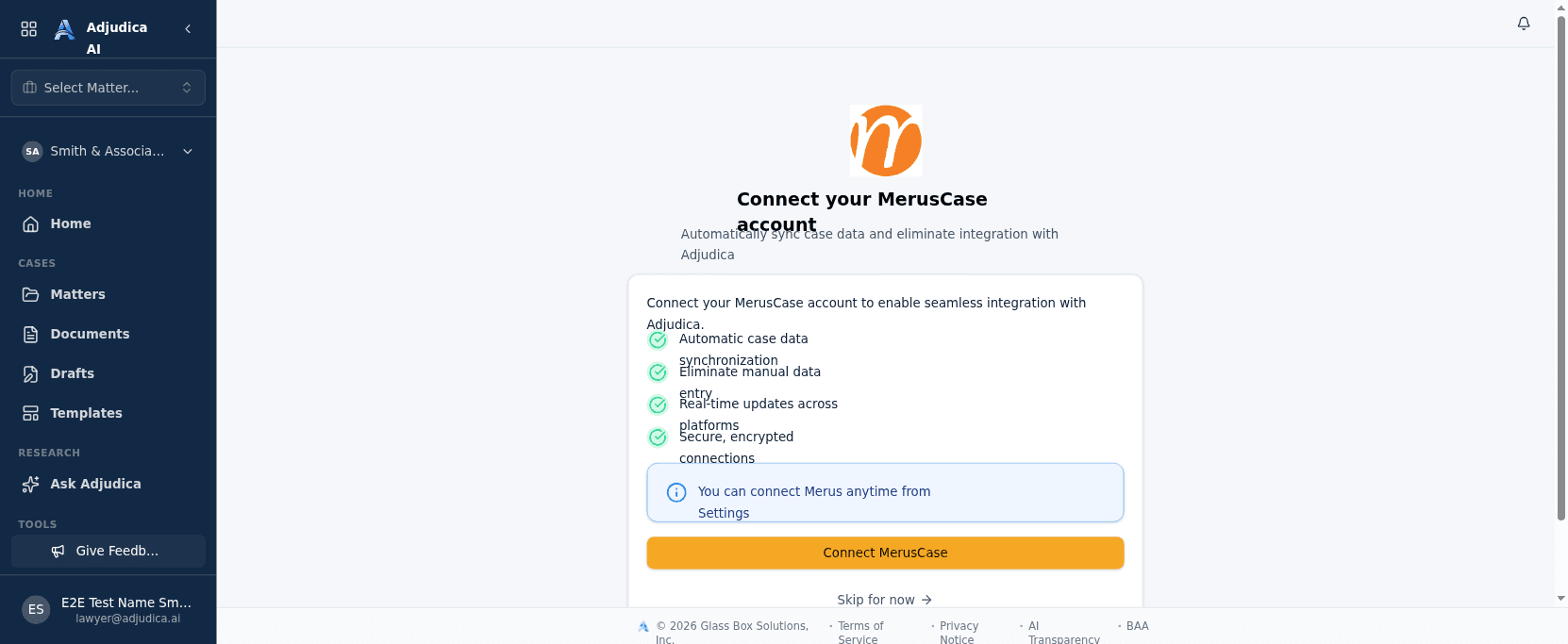 MerusCase connection setup